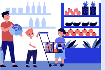 ilustración de compras de comestibles de padre e hijo